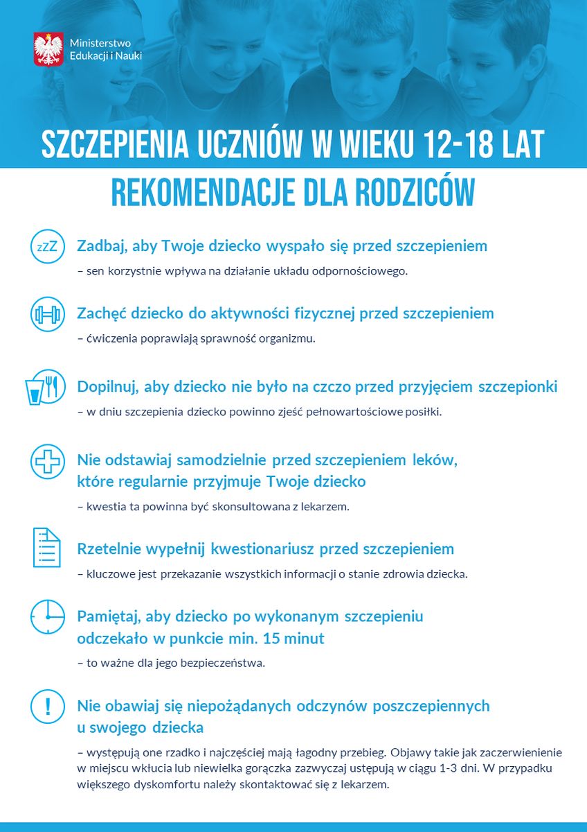 Szczepienia uczniow w wieku 12 18 lat rekomendacje dla rodzicow