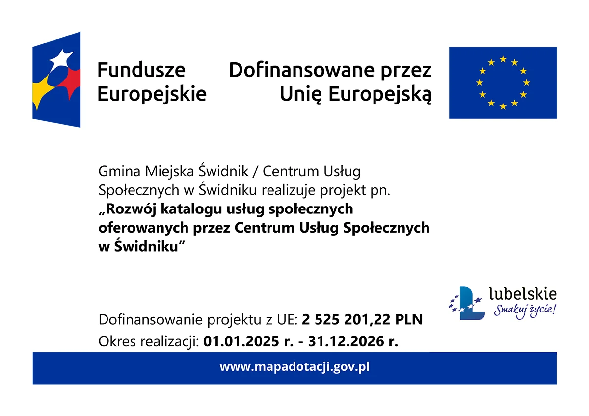 plakat Rozwoj katalogu uslug spolecznych oferowanych przez CUS w swidniku